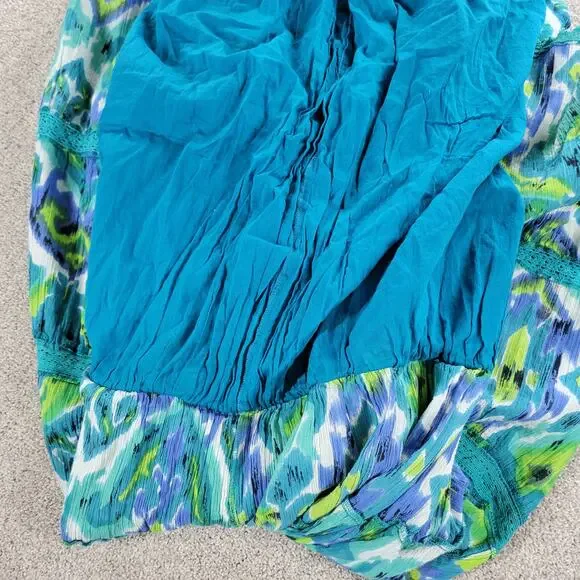 Vintage Notations A-line Skirt Womens L Blue Boho Watercolor Tiered Flowy Hippie - Picture 14 of 16